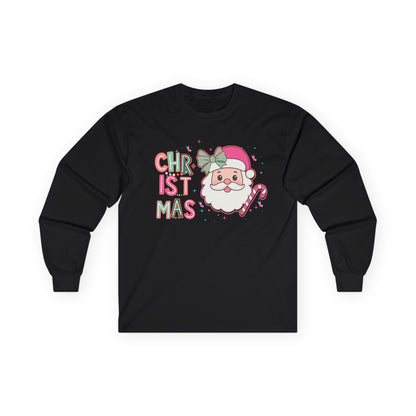 Christmas Santa Face Long Sleeve Tee — Cute Pastel Holiday Shirt