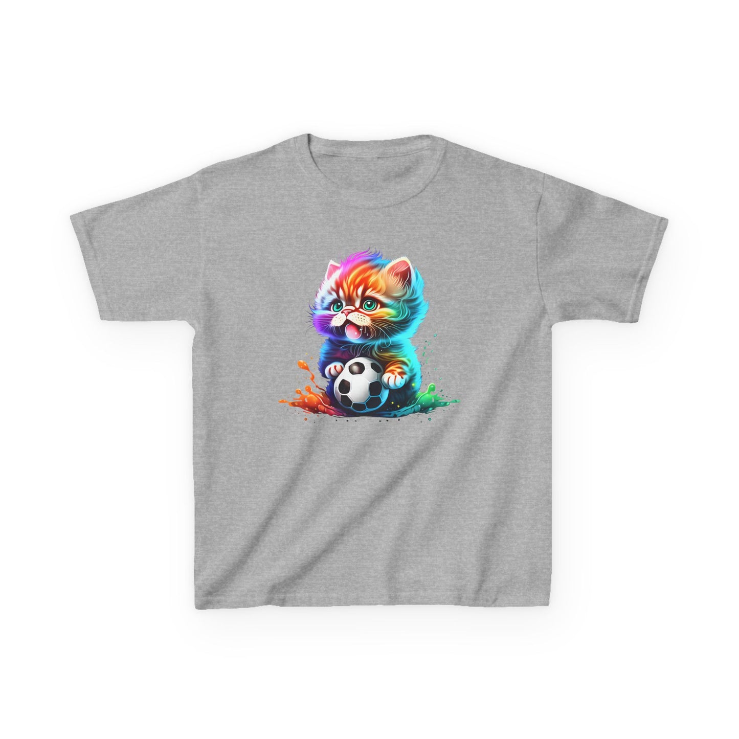 Colorful Cat Soccer Tee for Kids - Fun and Playful Design