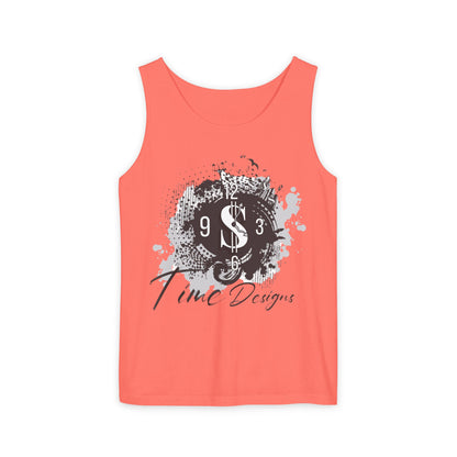 Unisex Garment-Dyed Tank Top with Time Designs - Casual Summer Wear, Beach Outfit, Gift for Friends, Vacation Essentials, Relaxed Style