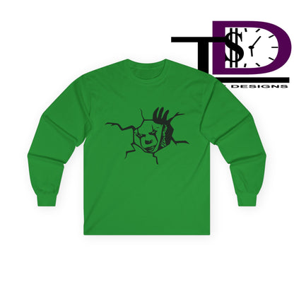 Unisex Graphic Long Sleeve Tee featuring Cracked Wall Design, Perfect for Casual Outings, Gifts, and Halloween