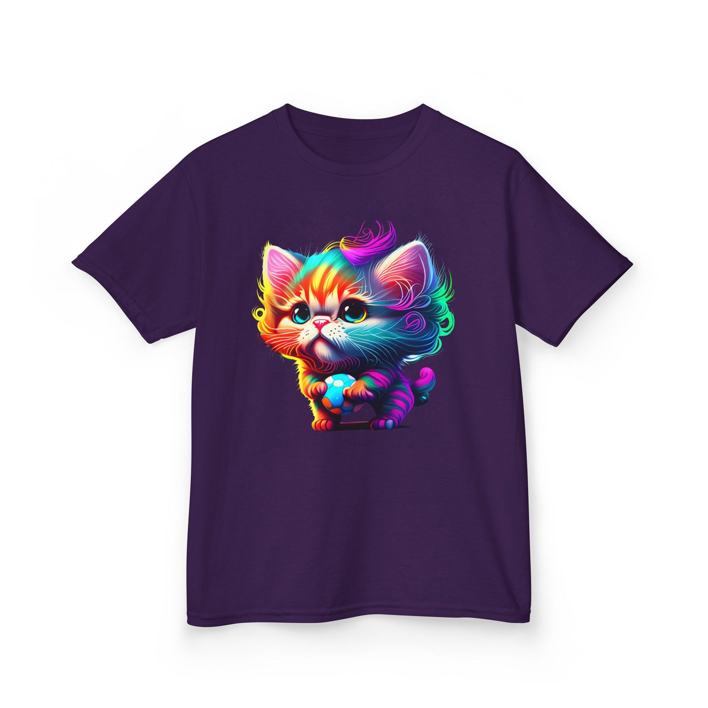 Colorful Cartoon Cat Kids Heavy Cotton Tee - Fun & Playful Design