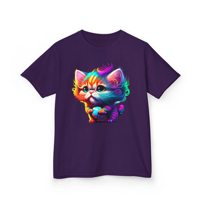 Colorful Cartoon Cat Kids Heavy Cotton Tee - Fun & Playful Design