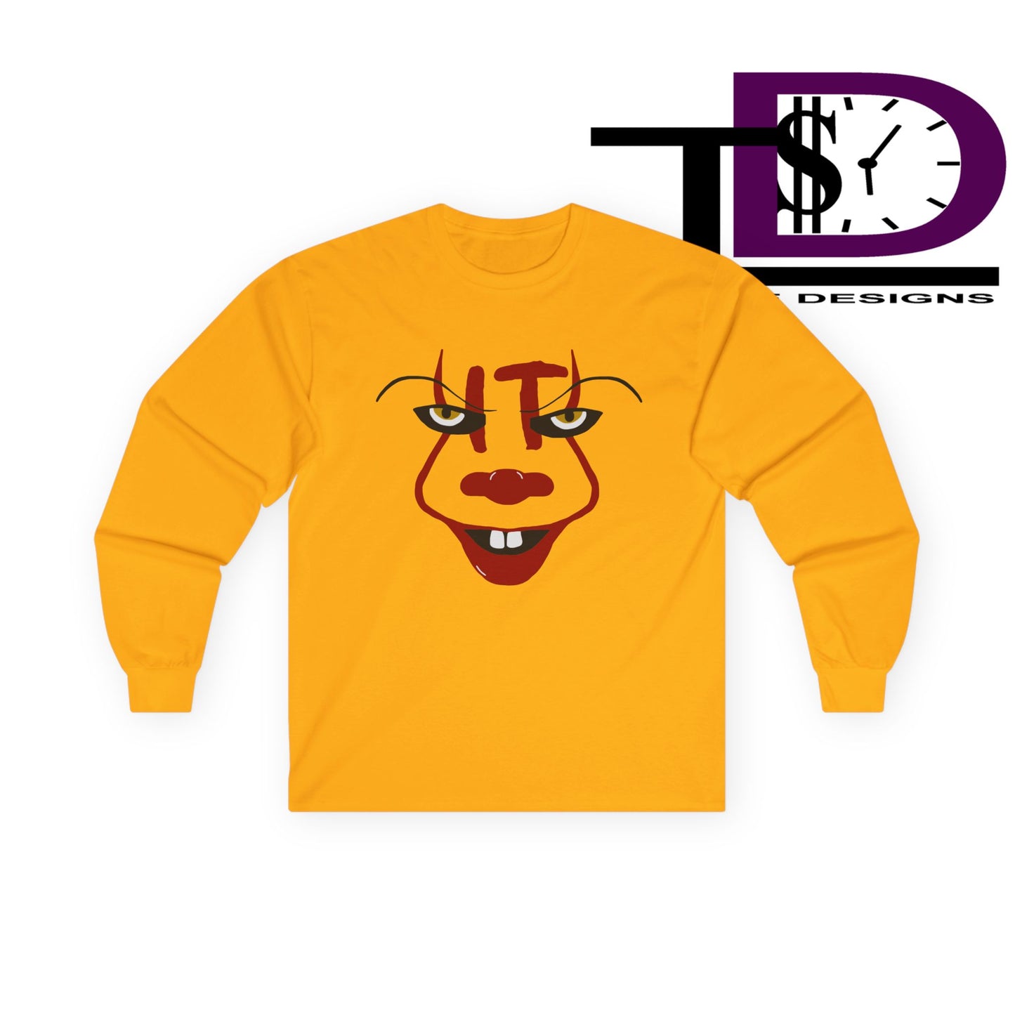 Creepy Clown Long Sleeve Tee, Unisex Halloween Shirt, Funny Costume Top, Fall Celebration Apparel, Spooky Graphic Tee, Horror Fan Gift