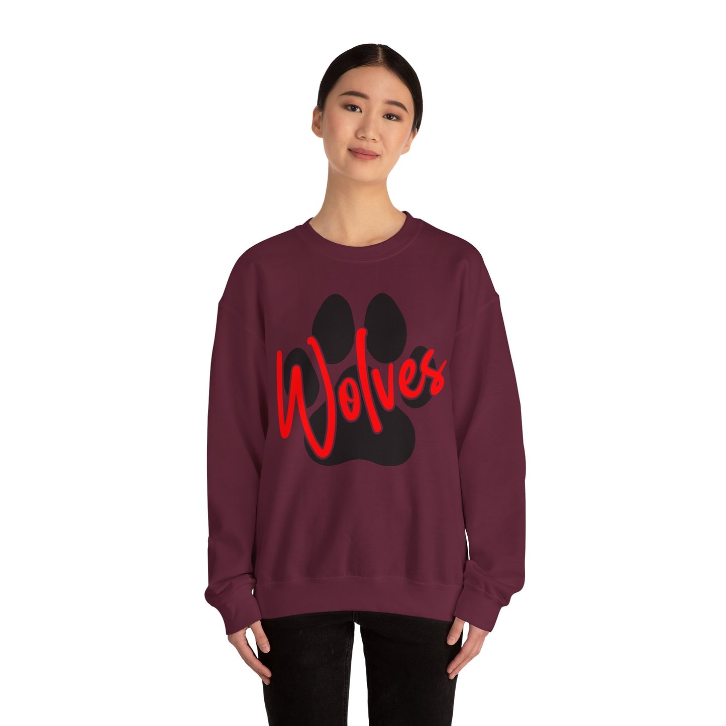 Wolves Paw Crewneck Sweatshirt — Red Script School Spirit