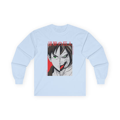 Anime Split-Face Long Sleeve Tee — Eren Jaeger Inspired Design