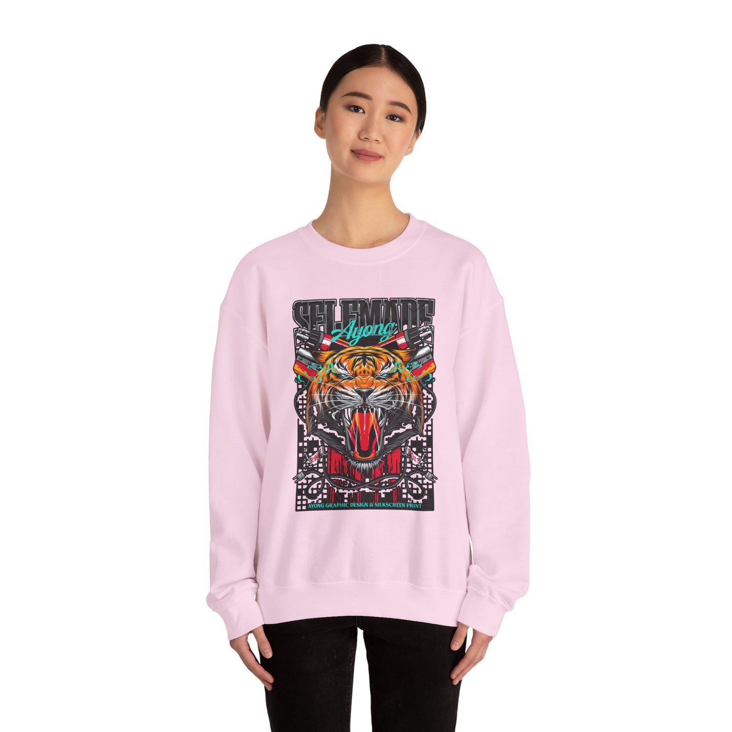 Crewneck Sweatshirt — Bold Roaring Tiger Graphic with 'Ayoung' Ribbon