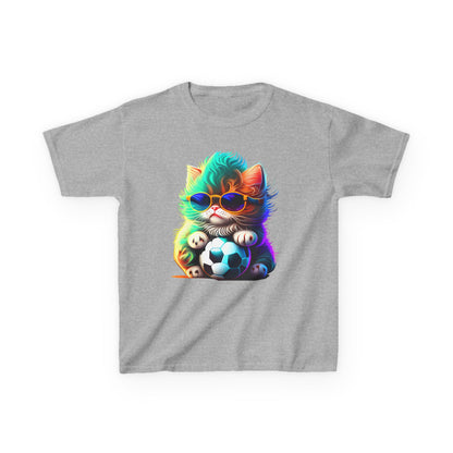 Cool Cat Soccer Kids Tee - Fun Heavy Cotton T-Shirt for Young Sports Fans