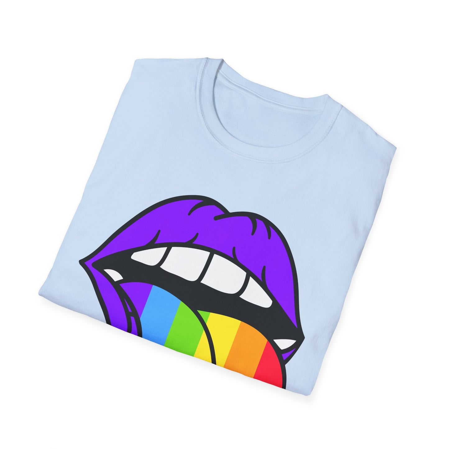 Pride Graphic Tee, Rainbow Mouth Design T-Shirt, Unisex Softstyle Shirt, LGBTQ+ Apparel, Fun Casual Wear, Birthday Gift
