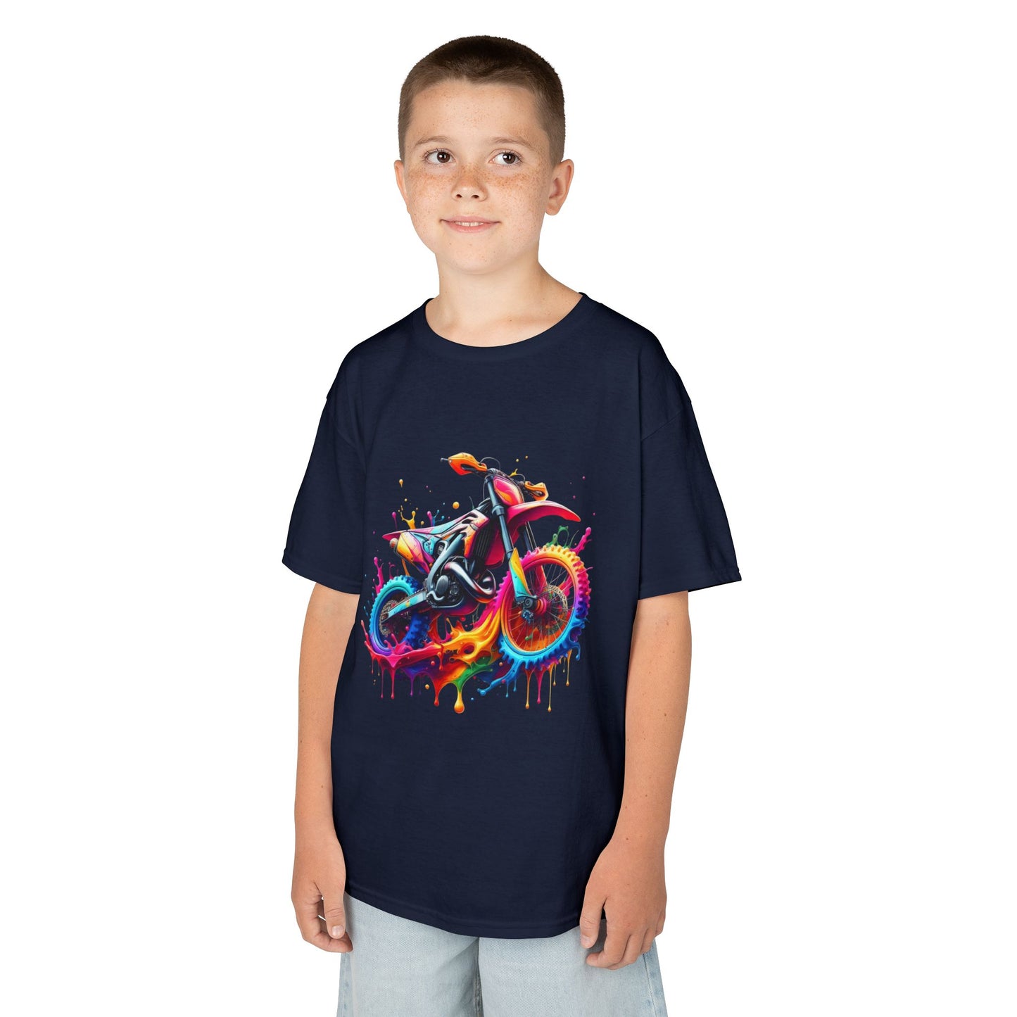 Kids' Motorcycle Graphic Tee - Vibrant Splash Design