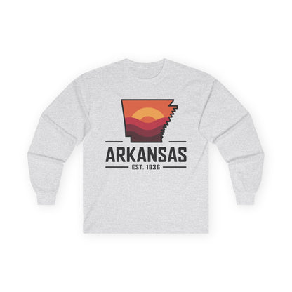 Arkansas Sunset State Long Sleeve Tee — EST. 1836 Retro Graphic
