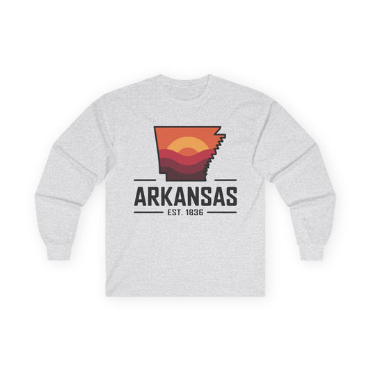 Arkansas Sunset State Long Sleeve Tee — EST. 1836 Retro Graphic