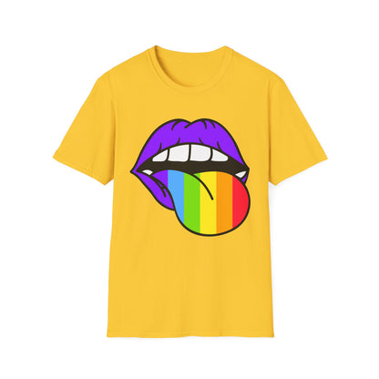 Pride Graphic Tee, Rainbow Mouth Design T-Shirt, Unisex Softstyle Shirt, LGBTQ+ Apparel, Fun Casual Wear, Birthday Gift