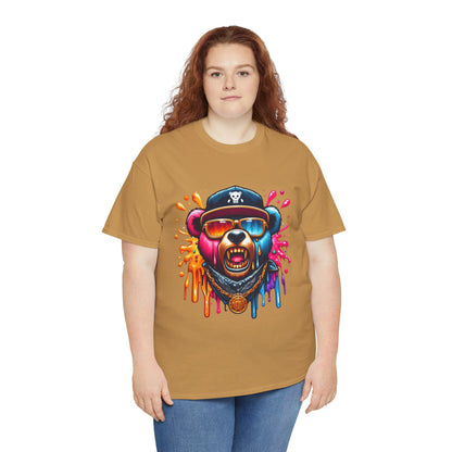 Vibrant Bear Graphic Unisex Heavy Cotton Tee - Casual Streetwear for Everyday Style
