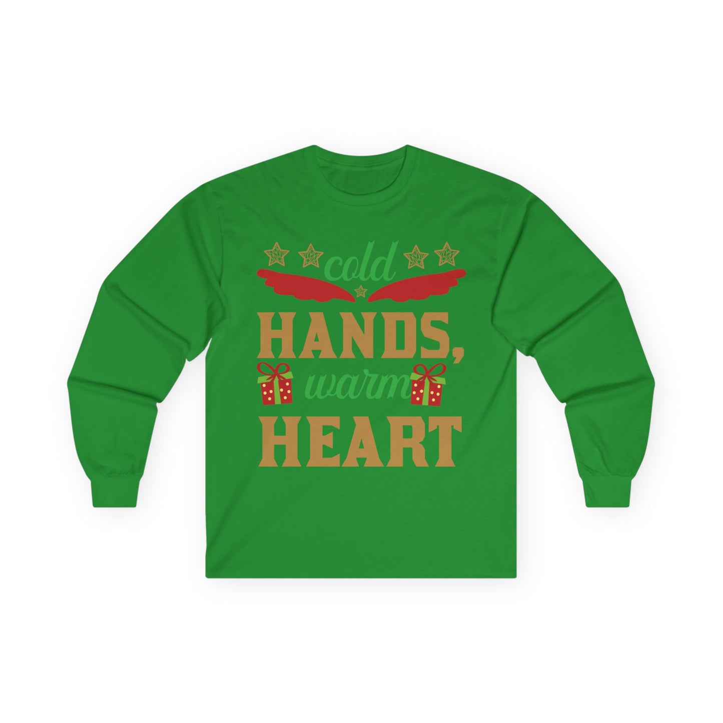 Unisex Long Sleeve Tee - "Cold Hands, Warm Heart" - Cozy Shirt, Holiday Gift, Winter Fashion, Xmas Apparel, Warm Wishes