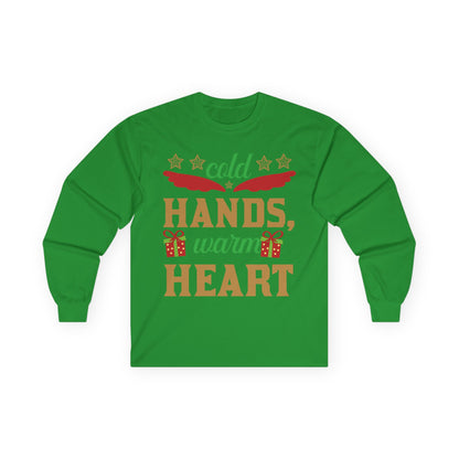 Unisex Long Sleeve Tee - "Cold Hands, Warm Heart" - Cozy Shirt, Holiday Gift, Winter Fashion, Xmas Apparel, Warm Wishes