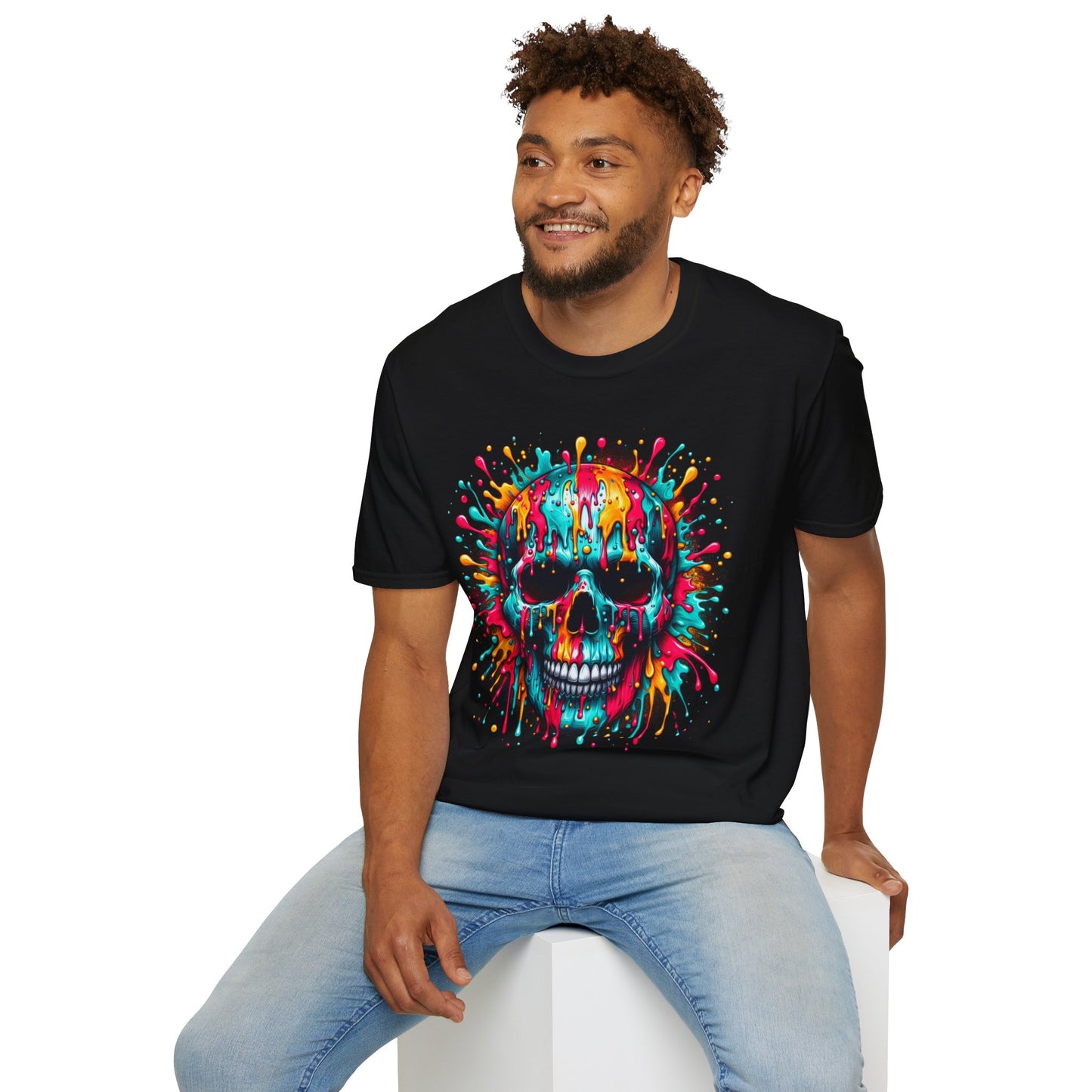 Colorful Drip Skull Unisex T-Shirt - Vibrant Graphic Tee for Art & Music Lovers