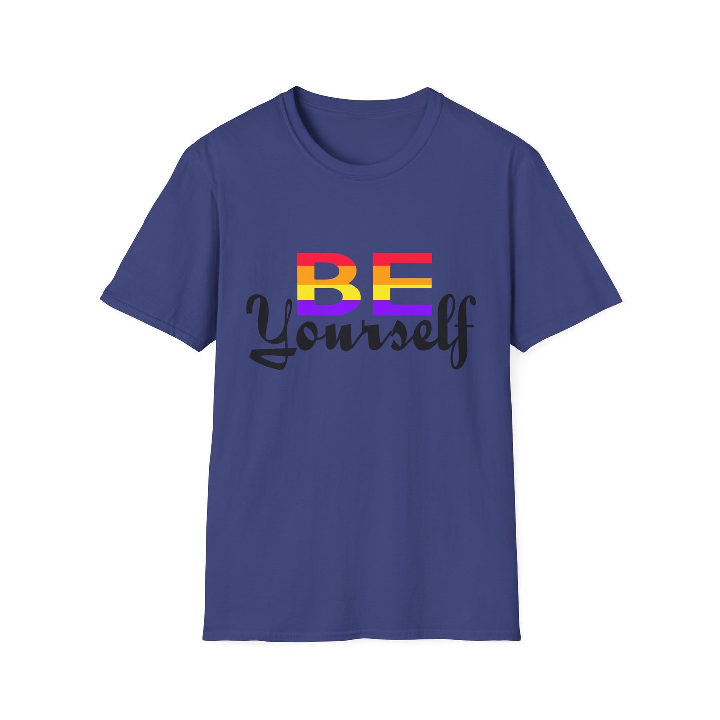 LGBTQ+ Pride Unisex T-Shirt, BE Yourself Quote Tee, Softstyle Graphic Shirt for Pride Month, Affirmation Apparel, Inclusive Fashion