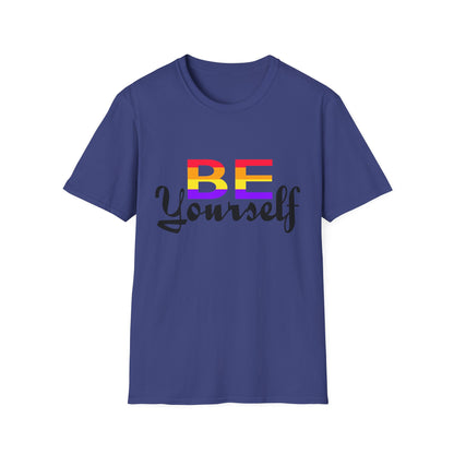 LGBTQ+ Pride Unisex T-Shirt, BE Yourself Quote Tee, Softstyle Graphic Shirt for Pride Month, Affirmation Apparel, Inclusive Fashion