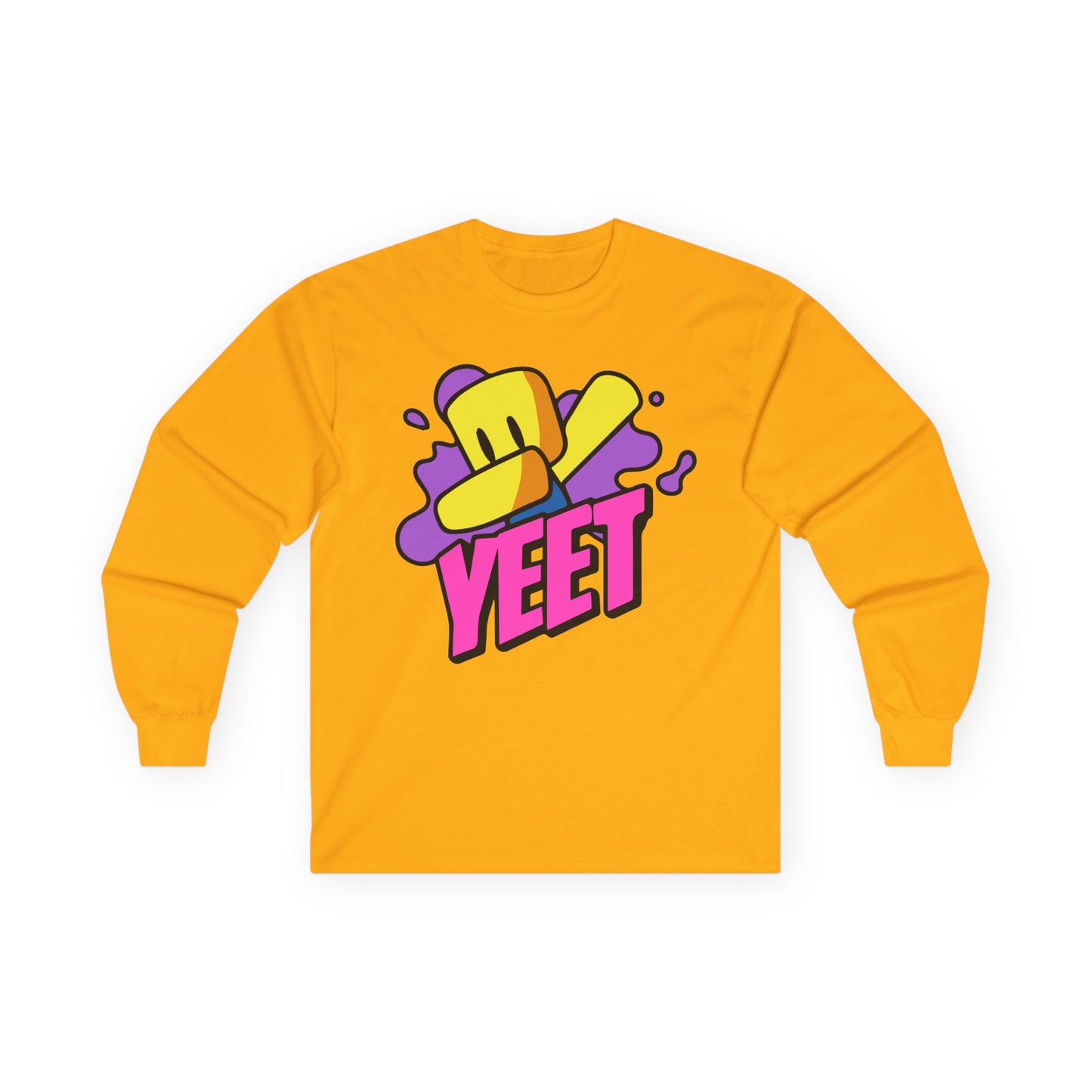 Yeet Graphic Long Sleeve Tee — Bold Cartoon Hat Streetwear