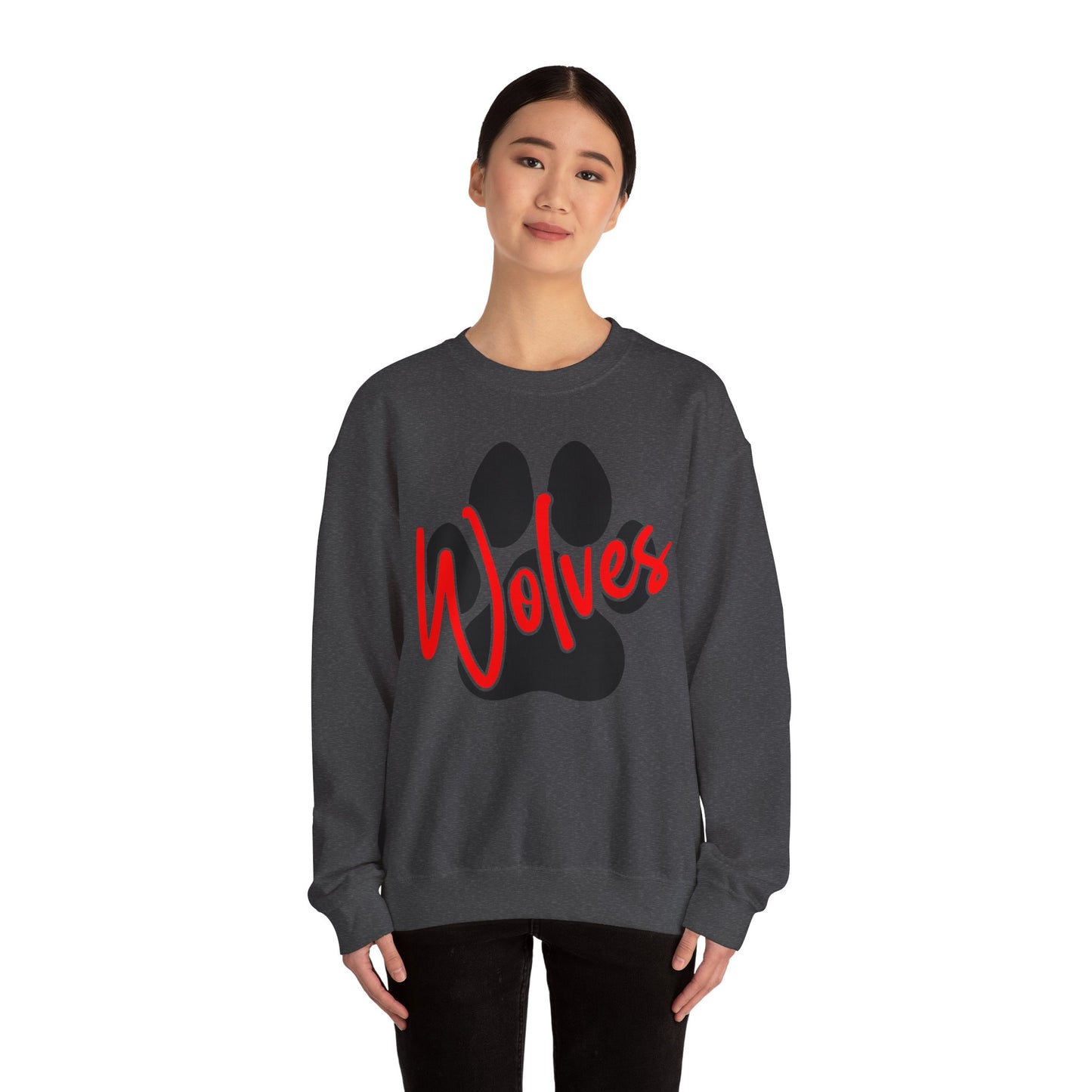 Wolves Paw Crewneck Sweatshirt — Red Script School Spirit