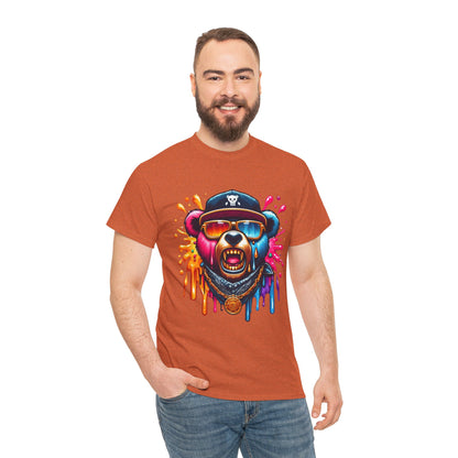 Vibrant Bear Graphic Unisex Heavy Cotton Tee - Casual Streetwear for Everyday Style