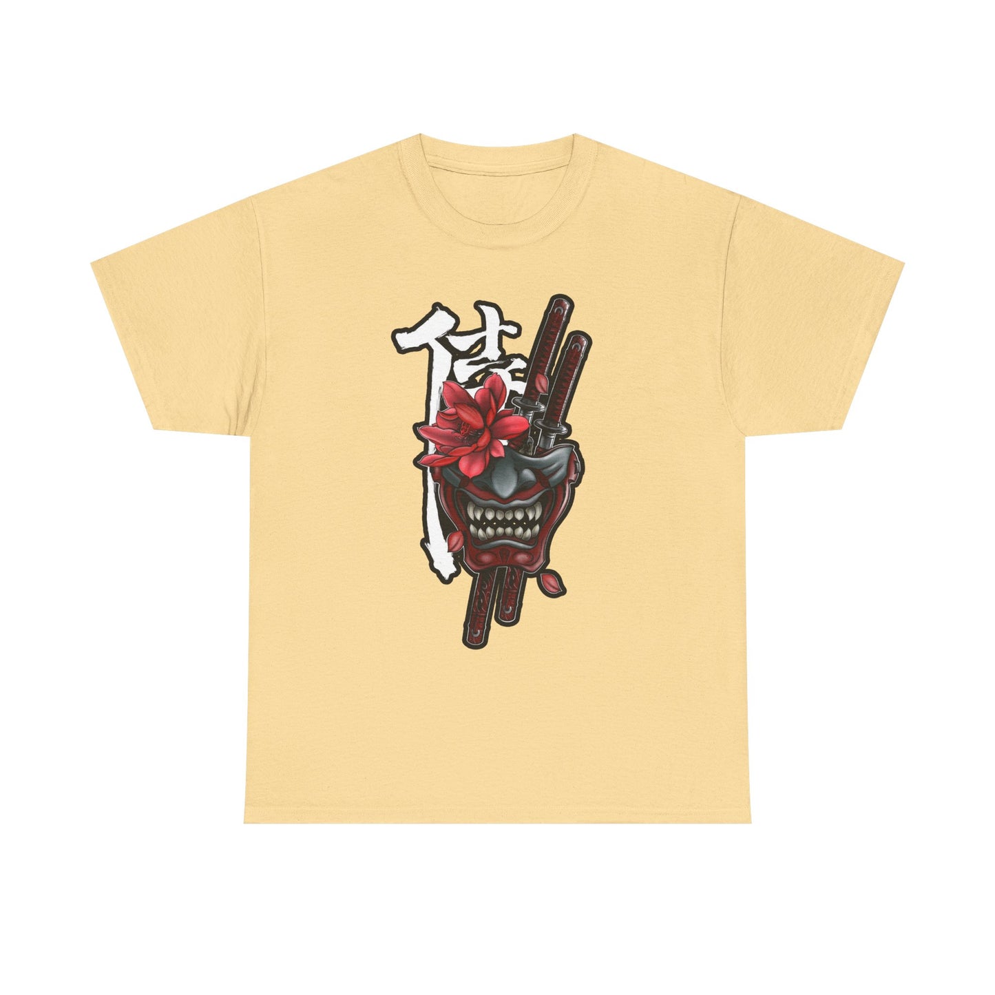 Unisex Heavy Cotton Tee - Floral Samurai Mask Design