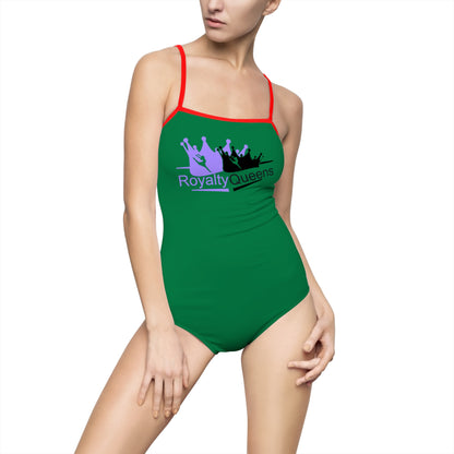 Royalty Queens Women's Swimsuit - Bold Green One-Piece for Beach, Pool Parties, Summer Fun, Vacation, Crown Design