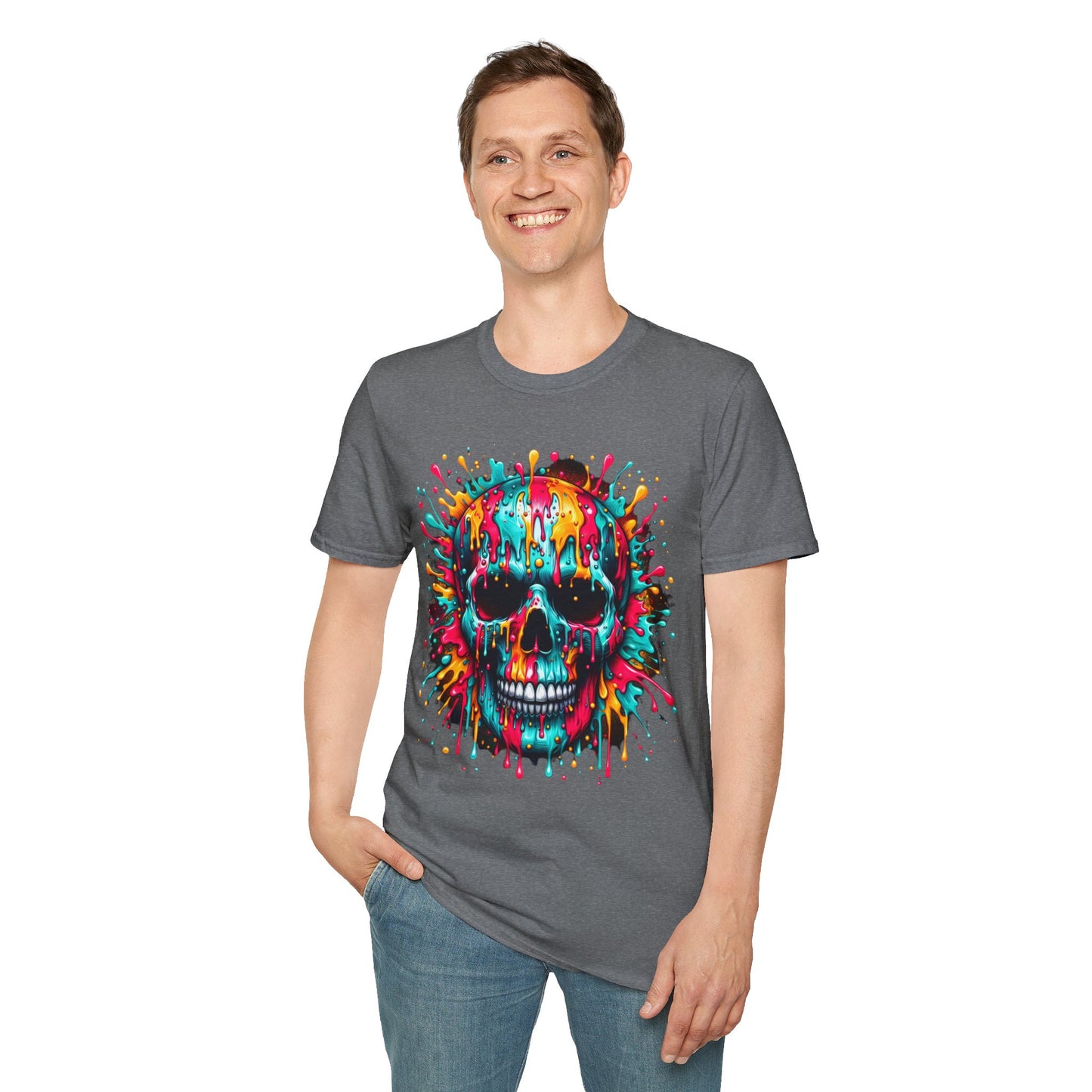 Colorful Drip Skull Unisex T-Shirt - Vibrant Graphic Tee for Art & Music Lovers