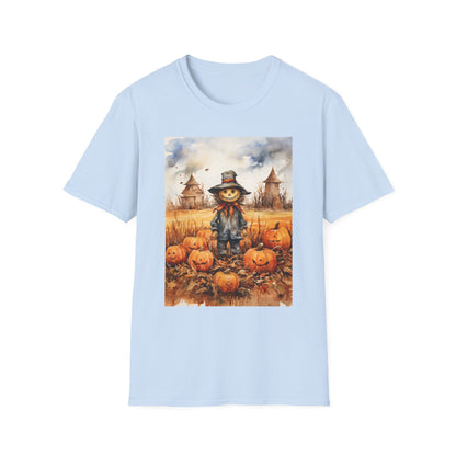 Autumn Scarecrow T-Shirt, Fall Halloween Tee, Pumpkin Patch Shirt, Unisex Graphic Top, Cozy Harvest Apparel