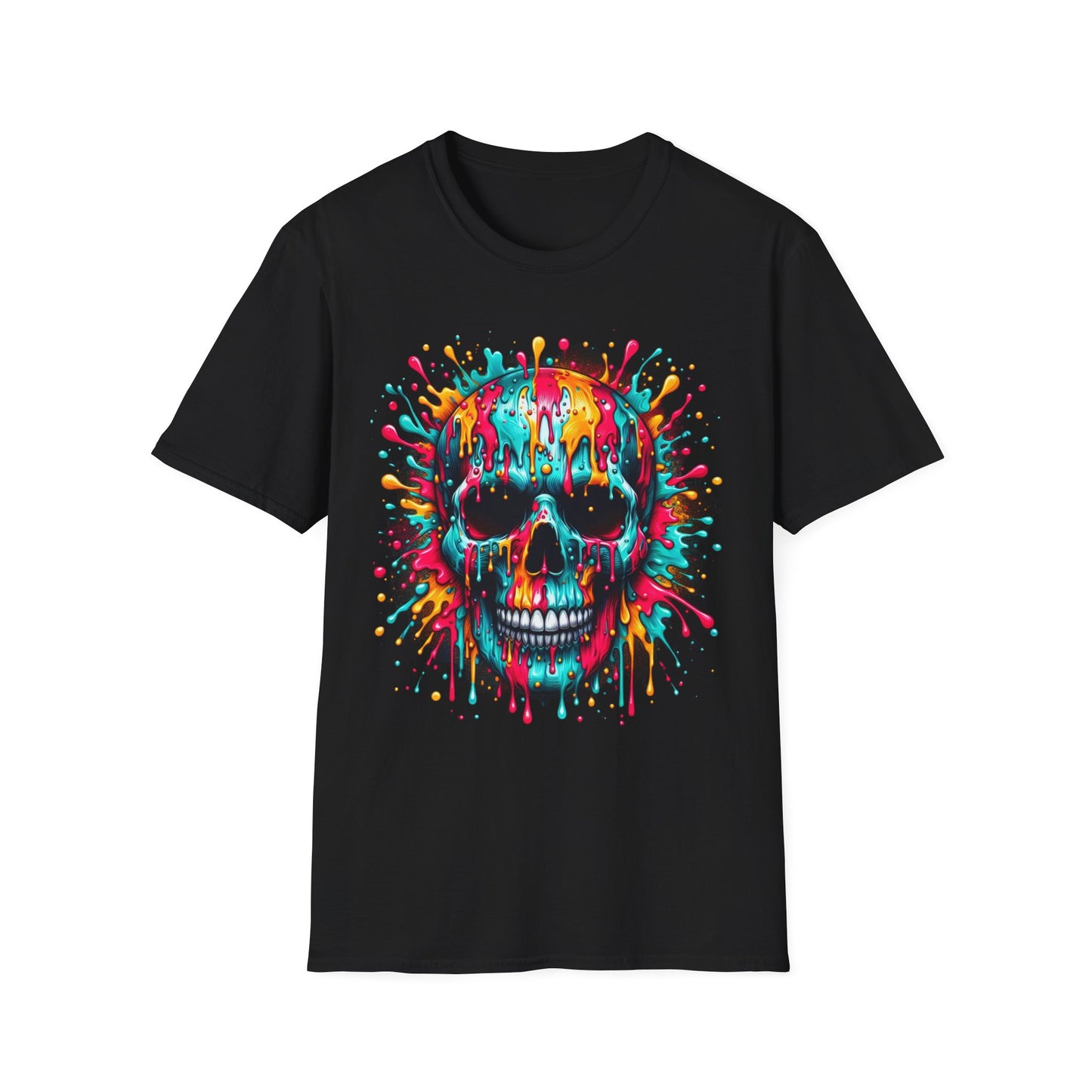 Colorful Drip Skull Unisex T-Shirt - Vibrant Graphic Tee for Art & Music Lovers