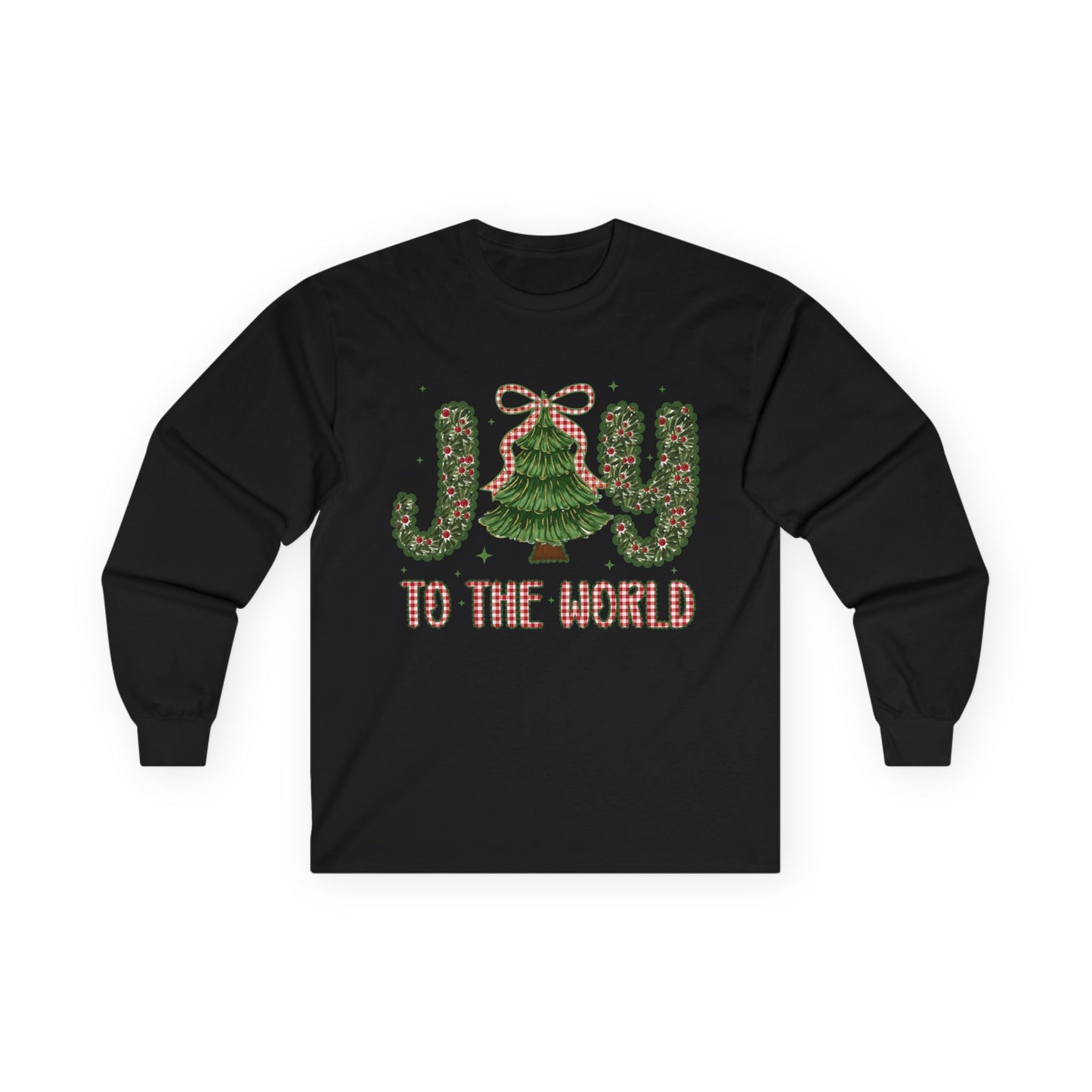 Joy to the World Long Sleeve Tee — Christmas Tree Holiday Shirt