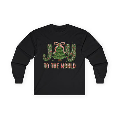 Joy to the World Long Sleeve Tee — Christmas Tree Holiday Shirt