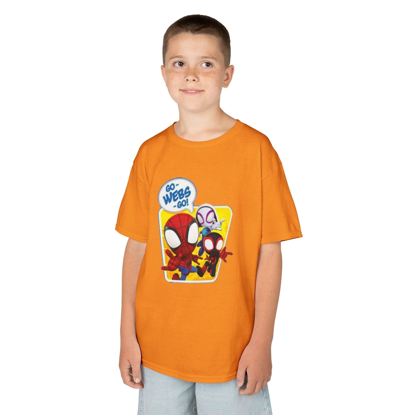 Spiderman Kids Heavy Cotton Tee - Playful Superhero Shirt for Young Fans