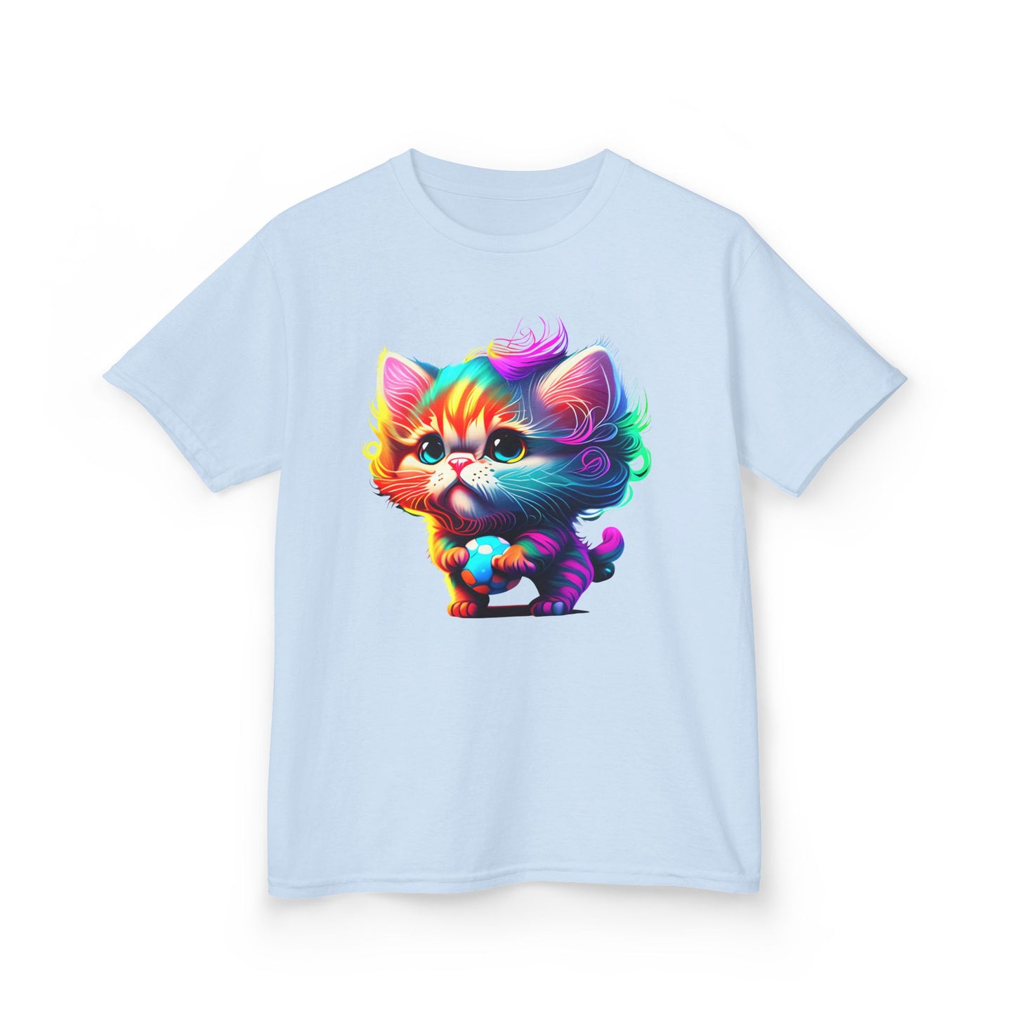 Colorful Cartoon Cat Kids Heavy Cotton Tee - Fun & Playful Design