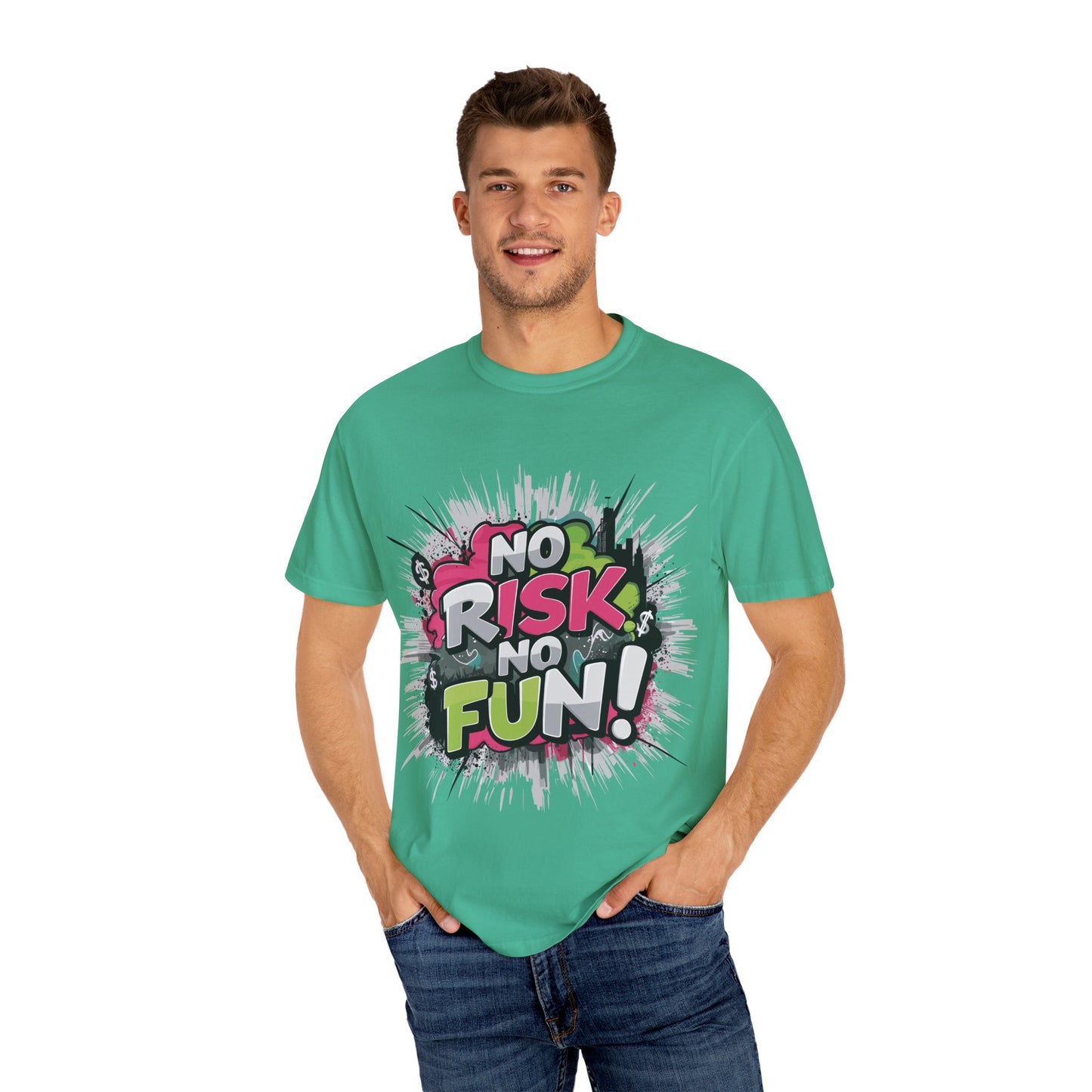No Risk No Fun Garment-Dyed T-shirt, Casual Wear, Graphic Tee, Gift for Adventure Seekers, Everyday Comfort, Unisex Apparel