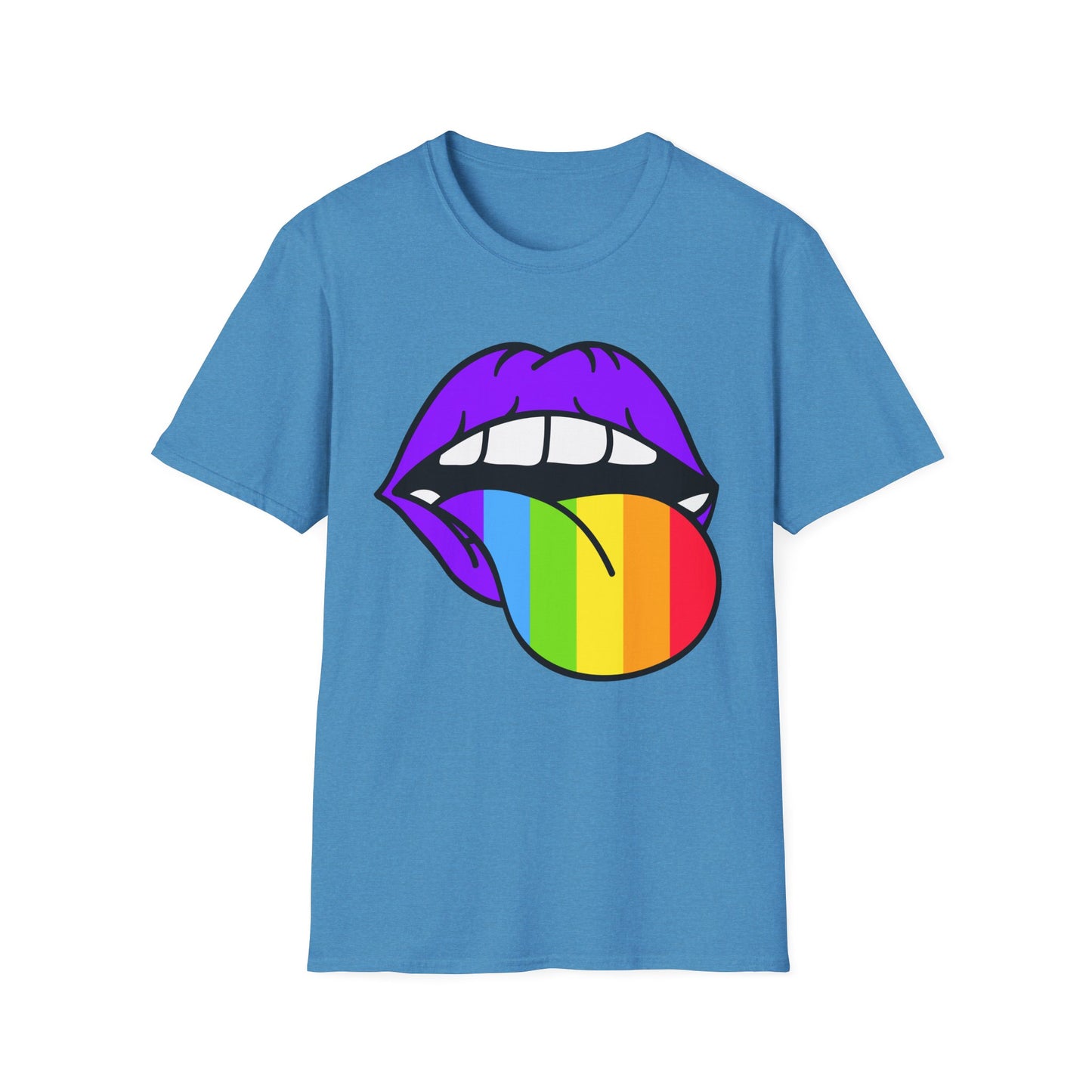 Pride Graphic Tee, Rainbow Mouth Design T-Shirt, Unisex Softstyle Shirt, LGBTQ+ Apparel, Fun Casual Wear, Birthday Gift