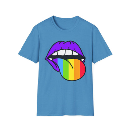Pride Graphic Tee, Rainbow Mouth Design T-Shirt, Unisex Softstyle Shirt, LGBTQ+ Apparel, Fun Casual Wear, Birthday Gift