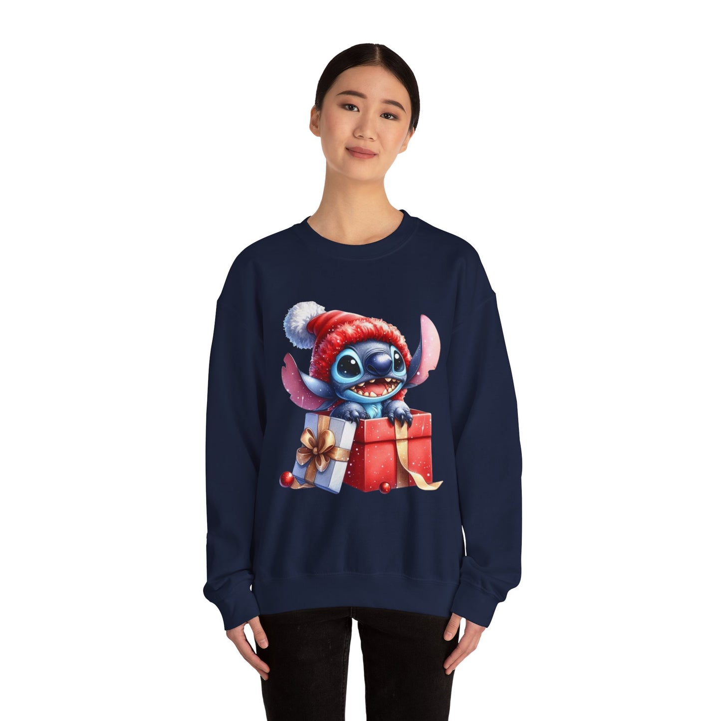 Christmas Stitch Sweatshirt – Cute Stitch in Santa Hat with Holiday Gifts
