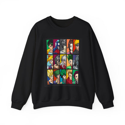 Anime Character Grid Sweatshirt — Collage Crewneck for Fans