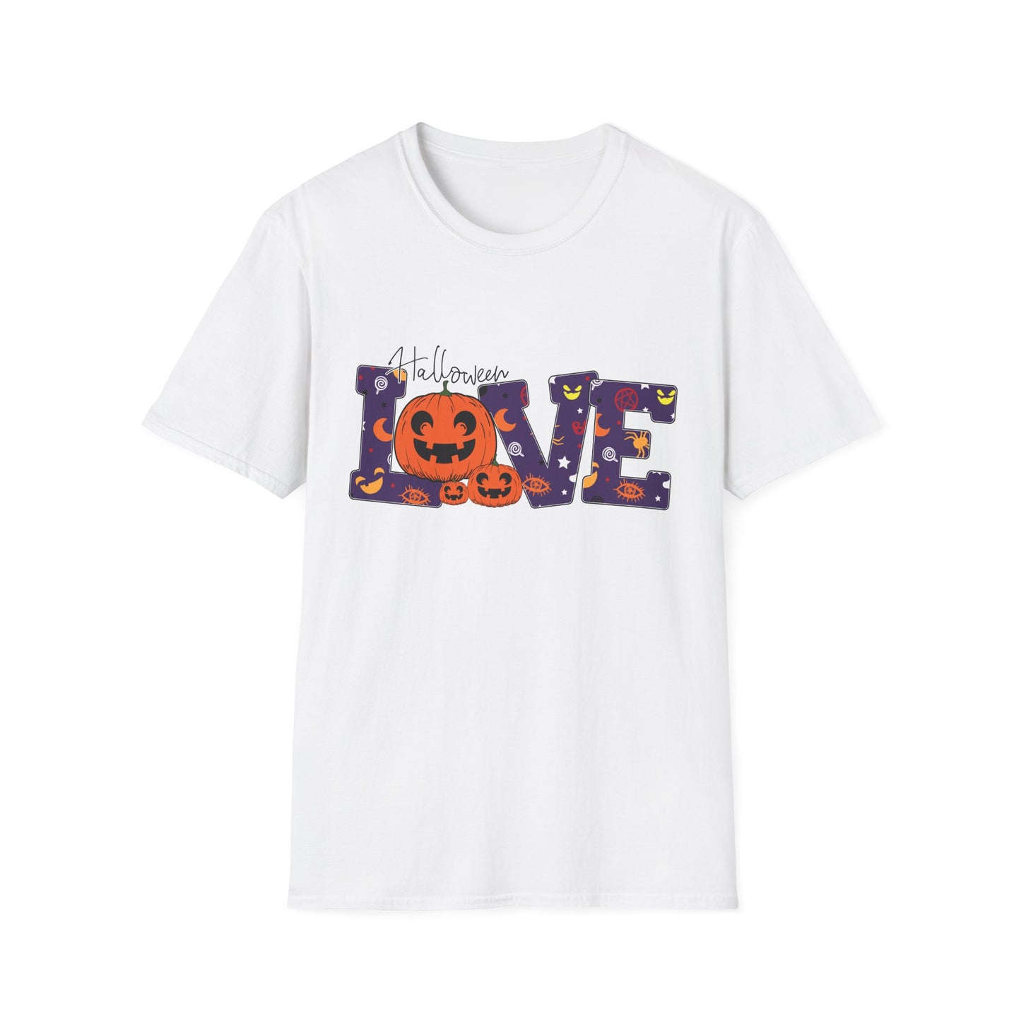 Halloween Love Graphic Tee, Unisex Softstyle T-Shirt for Fall, Halloween Party Shirt, Spooky Season Apparel, Gift for Pumpkin Lover
