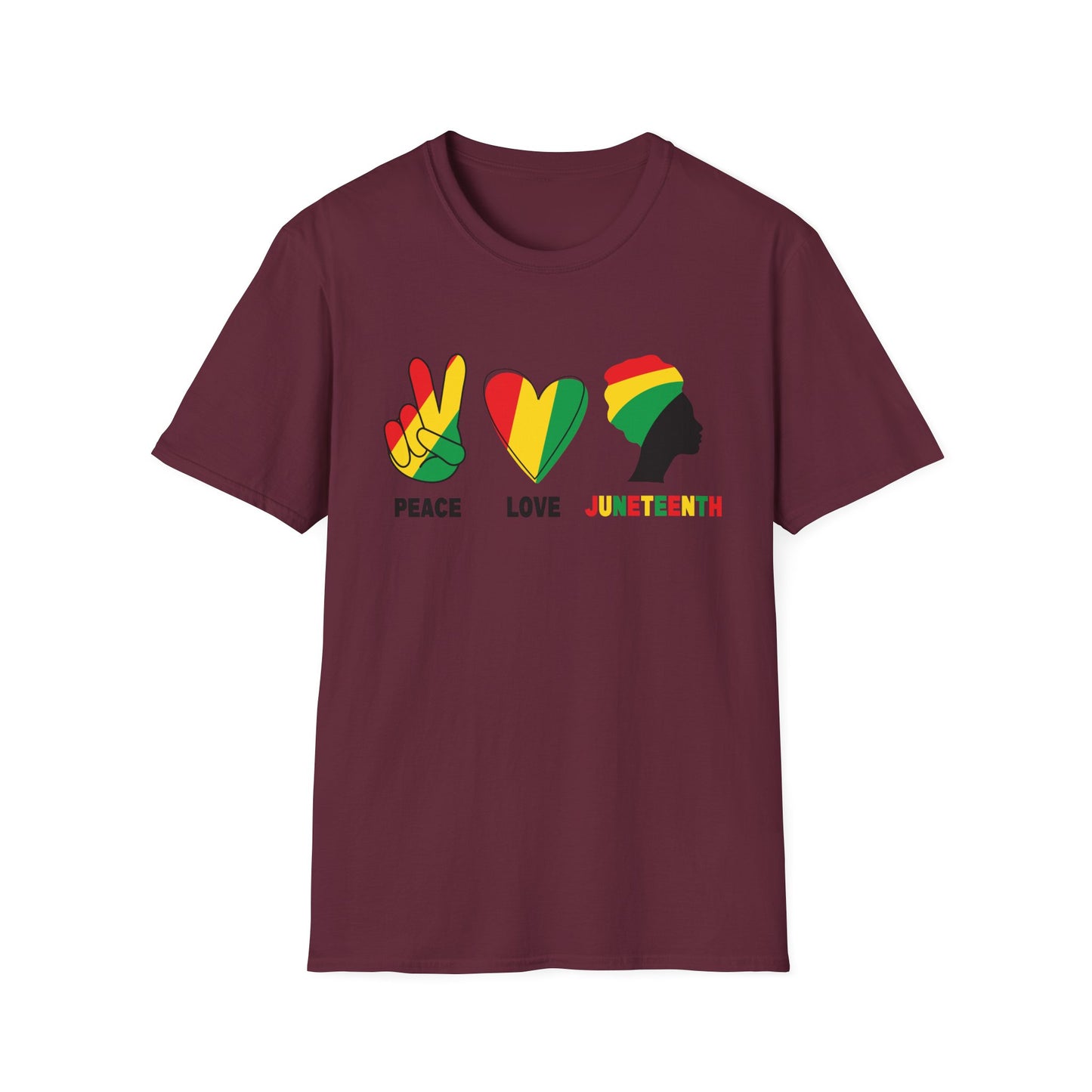 Juneteenth Peace Love Unisex Softstyle T-Shirt, Graphic Tee, Black History Month, Celebration Wear, Gift for Activists