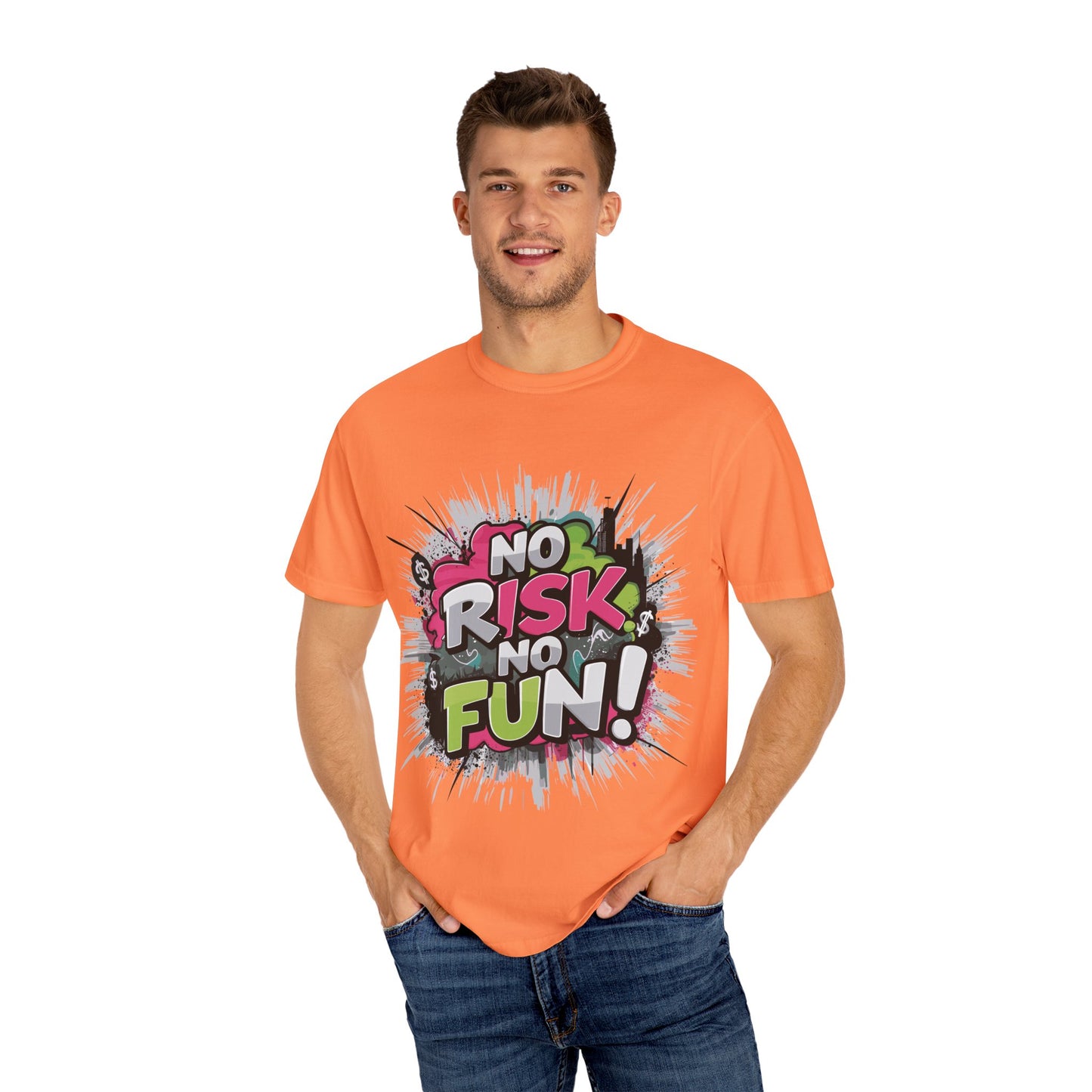 No Risk No Fun Garment-Dyed T-shirt, Casual Wear, Graphic Tee, Gift for Adventure Seekers, Everyday Comfort, Unisex Apparel