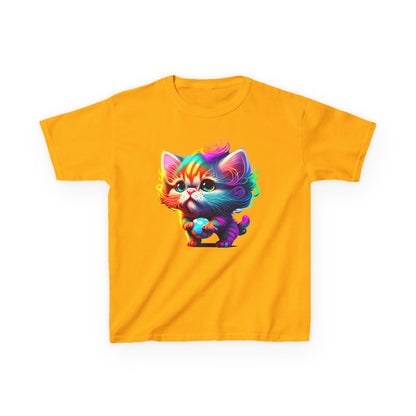 Colorful Cartoon Cat Kids Heavy Cotton Tee - Fun & Playful Design
