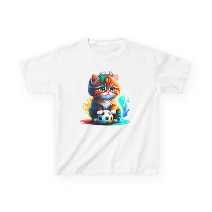 Playful Cat Soccer Kids Heavy Cotton™ Tee - Fun and Colorful T-Shirt for Young Animal Lovers