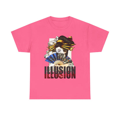 Unisex Heavy Cotton Tee - Illusion Design - Artistic Fan Graphic Tee for Casual Wear