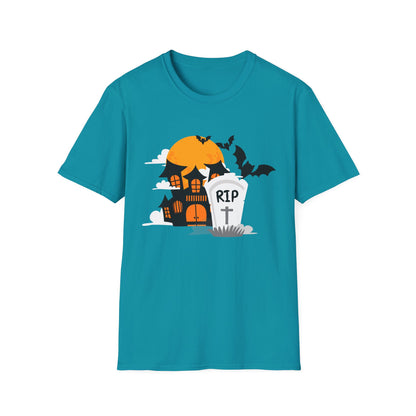 Spooky Halloween T-Shirt, Unisex Softstyle Tee, Pumpkin and Haunted House Design, Fun Fall Shirt, Perfect for Halloween Parties, Trick [...]