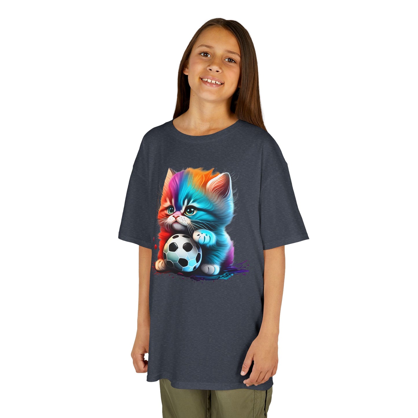 Colorful Cat Soccer Kids Tee - Fun & Playful Design for Young Animal Lovers