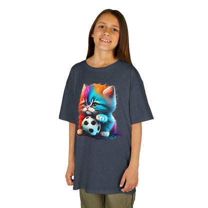 Colorful Cat Soccer Kids Tee - Fun & Playful Design for Young Animal Lovers