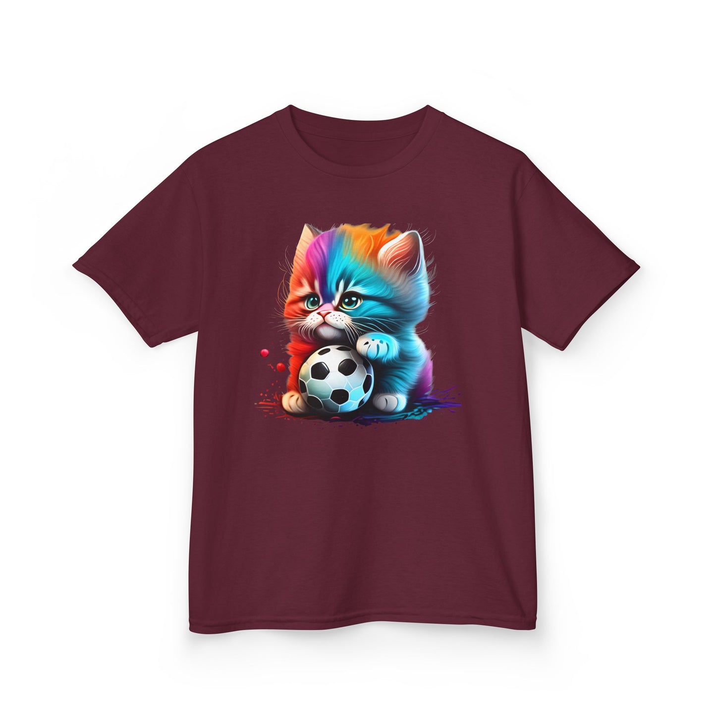 Colorful Cat Soccer Kids Tee - Fun & Playful Design for Young Animal Lovers