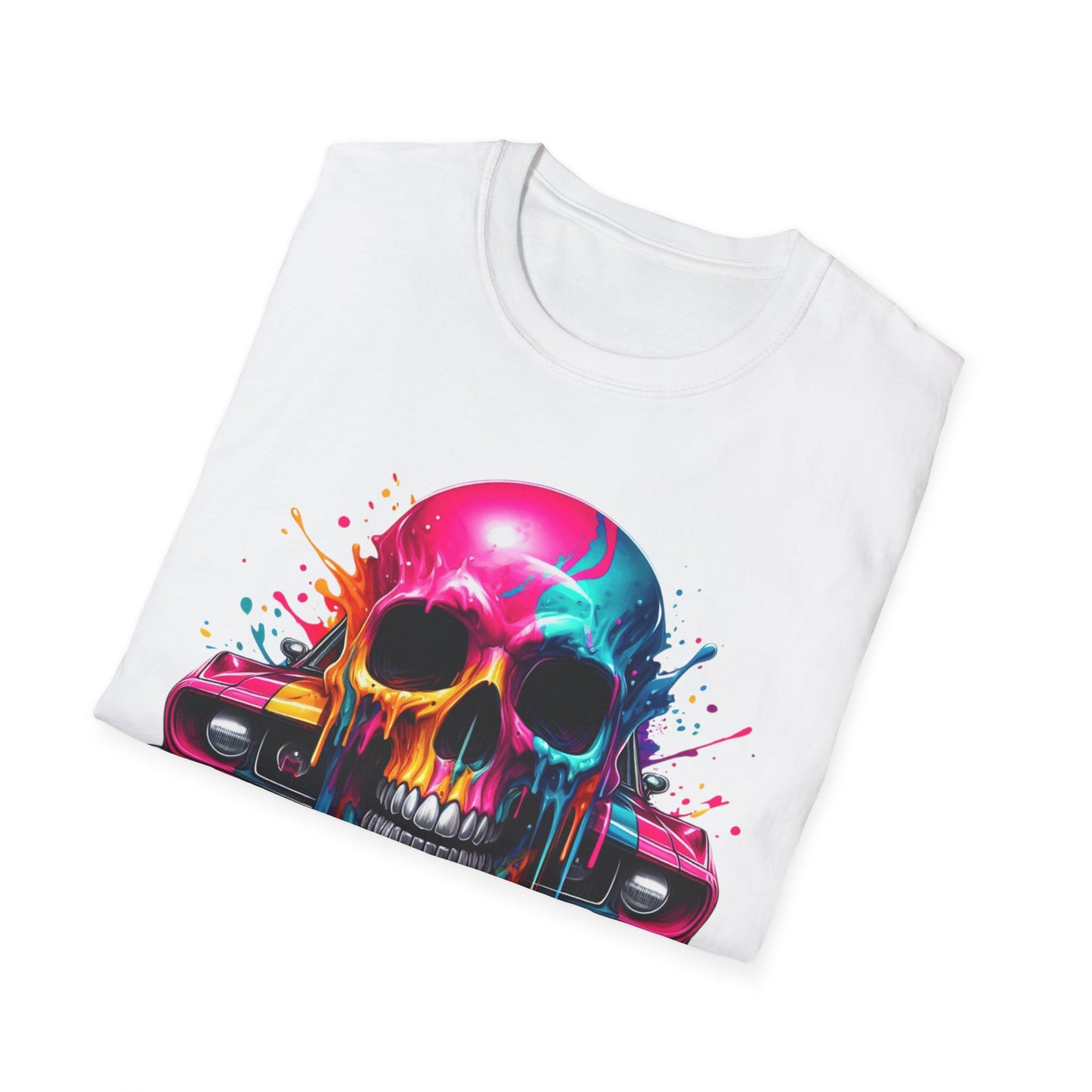 Vibrant Skull & Car Unisex Softstyle T-Shirt